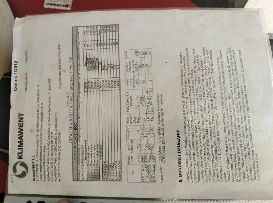 Wyciąg odciąg wiórów klimawent