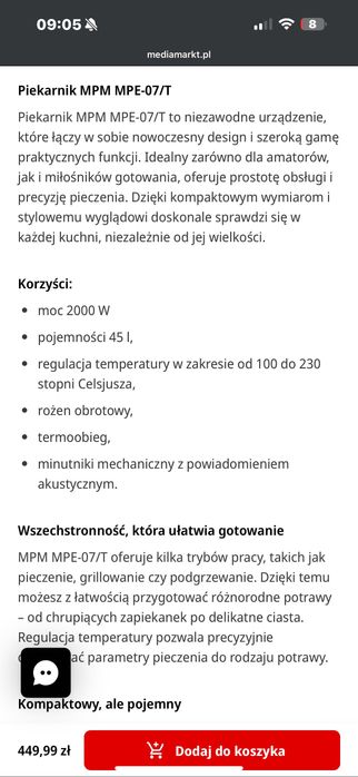 Piekarnik elektryczny MPM mpe 07-t