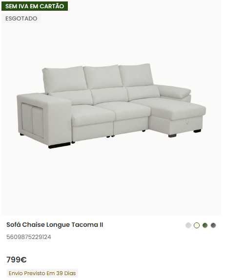 Sofá com chaise longue e com 2 pufes, com encostos ajustáveis e assentos amovíveis