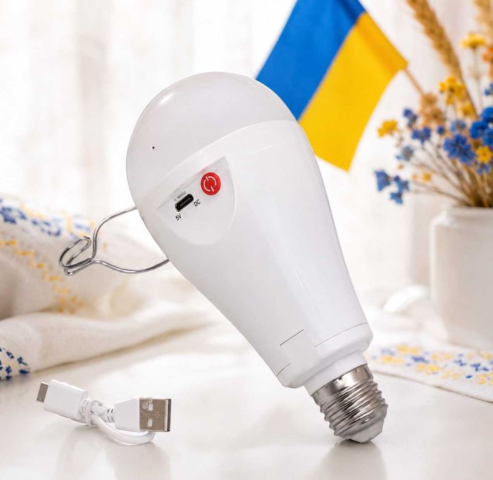 Акумуляторна світлодіодна  20W лампа E27 аварійна лампочка з акумулятором 18650 зарядка Type-C ліхтарик підвісний автономна для блекауту лампа