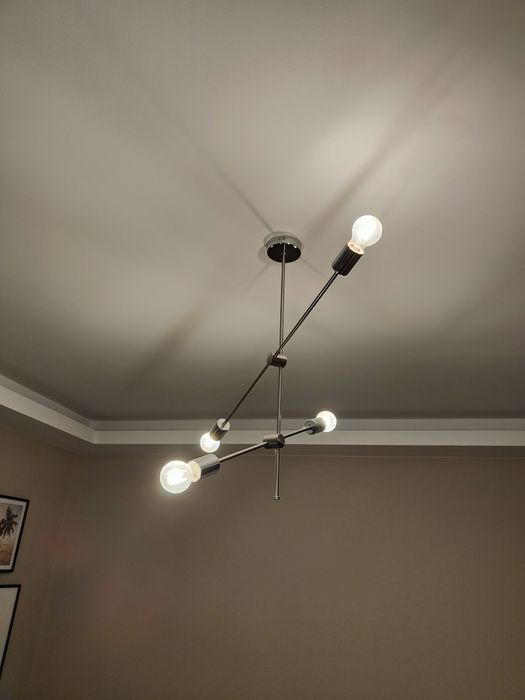 Lampa wisząca srebrna 4 punkty światła + żarówki