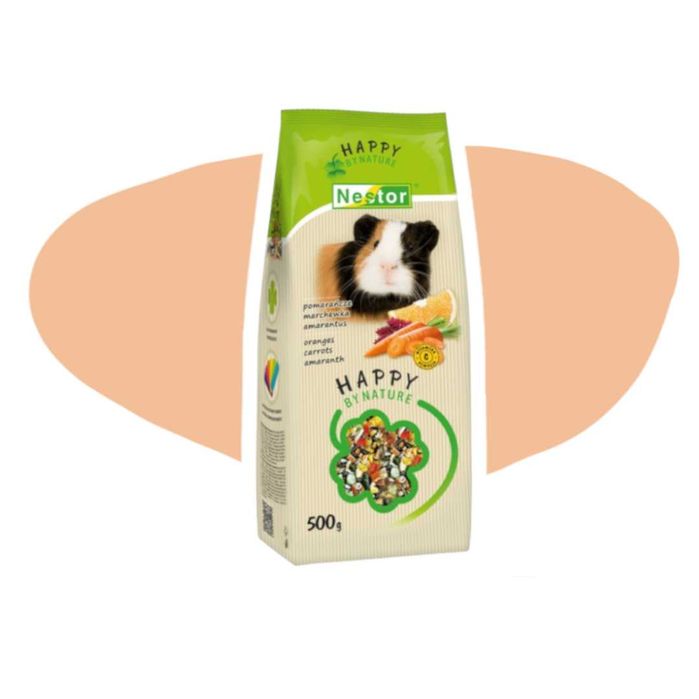 Nestor Happy by Nature Świnka morska 500g pokarm dla świnek morskich z pomarańczami, marchewką i amarantusem
