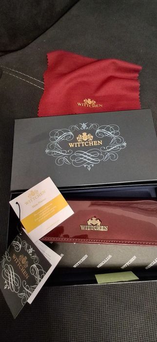 WITTCHEN  Nowy portfel damski ze skóry lakierowanej podłużny bordowy