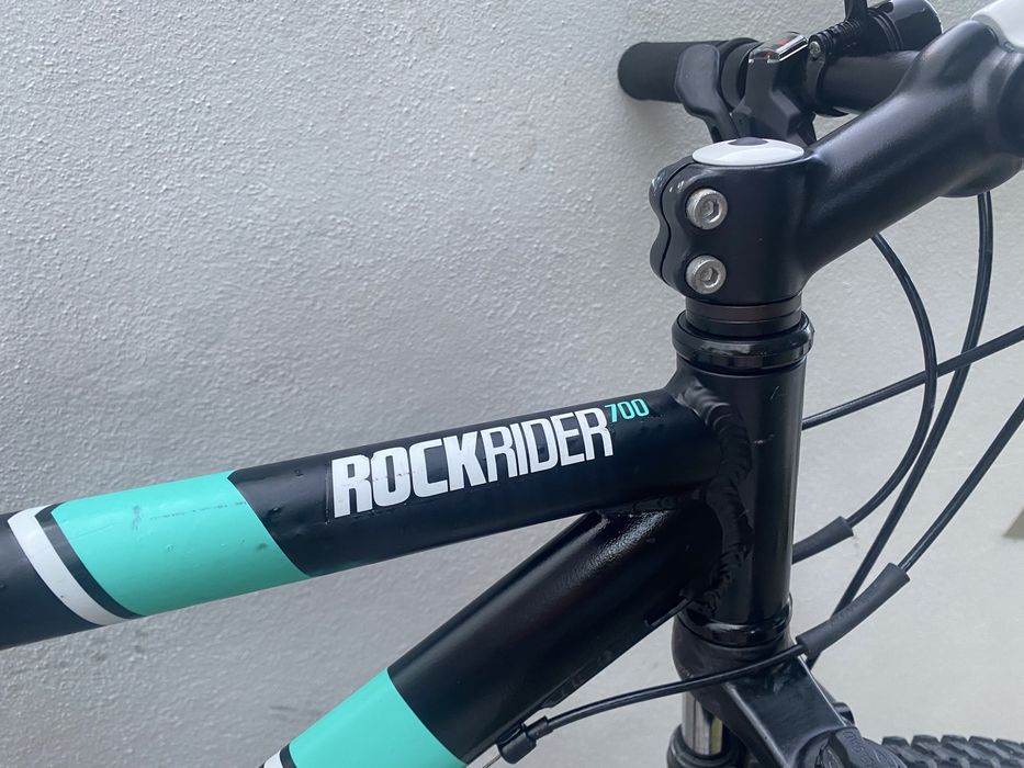 Bicicleta rockrider preta e azul turquesa roda 24