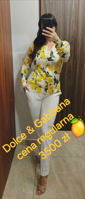 Kremowy sweter top Dolce Gabbana cytryny kaszmir