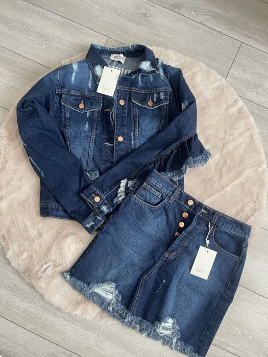 Nowy zestaw komplet Bizuu kurtka spódnica jeansowa XS