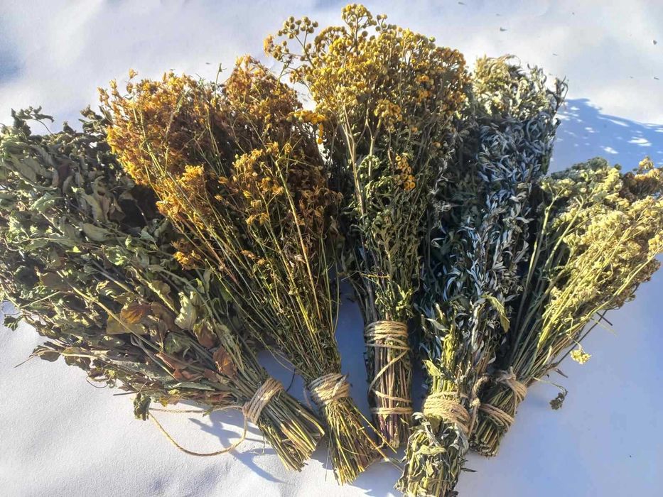 Віники, Дуб Береза звіробій, пижма, м'ята, Трави для бані  1Б.12/63см