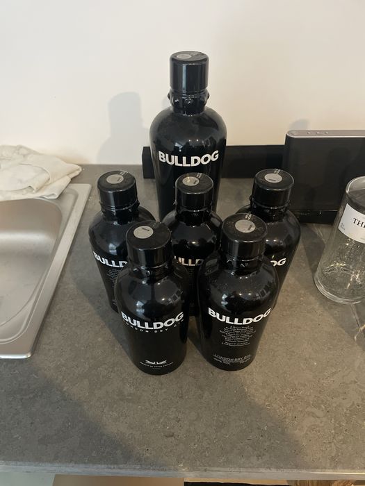 Garrafas de gin Bulldog vazias para decoracao