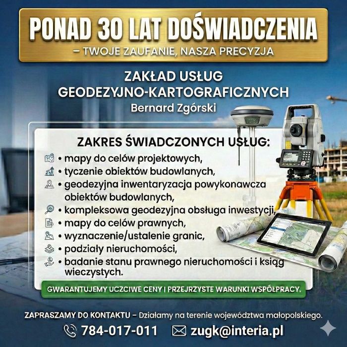 GEODETA Kraków, Małopolska, ZUGK Usługi Geodezyjne, Geodezja