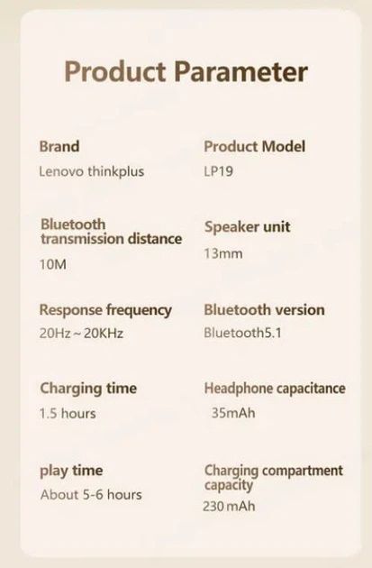Навушники наушники Lenovo LP19 thinkplus