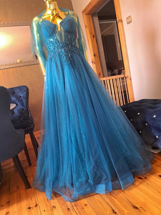 Zjawiskowa suknia na studniówkę Paradis Glamour Blue Emerald R40. Pols
