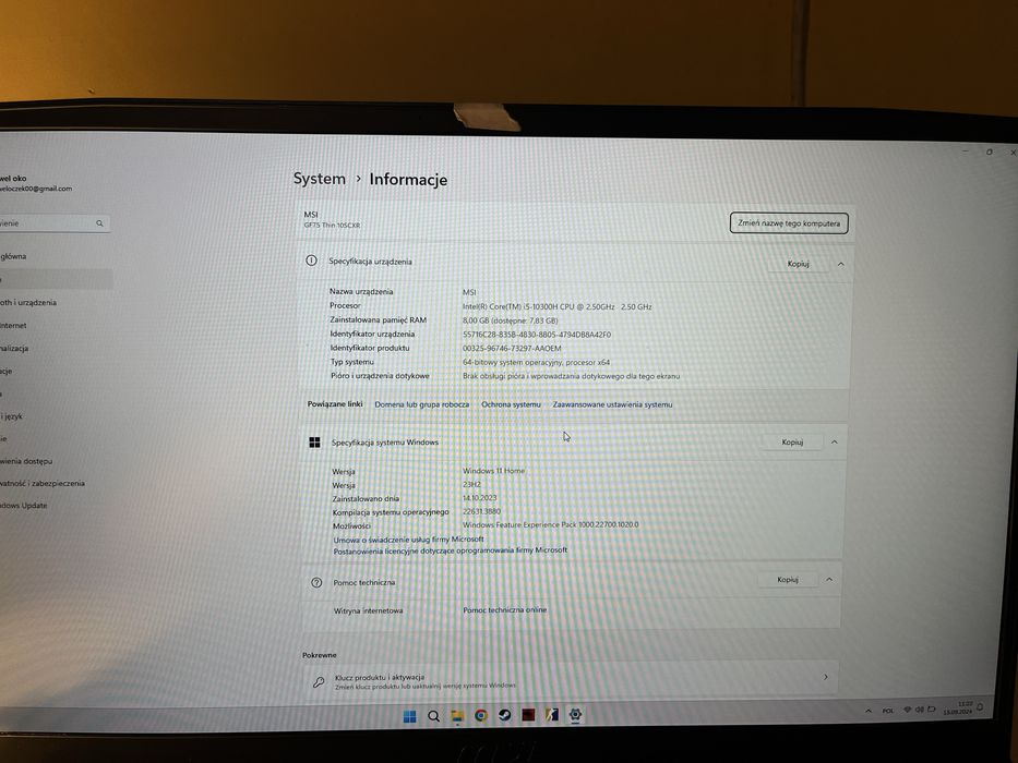 Laptop gamingowy Msi gf75 na GWARANCJI - gtx1650 8gb ram,  500gb ssd