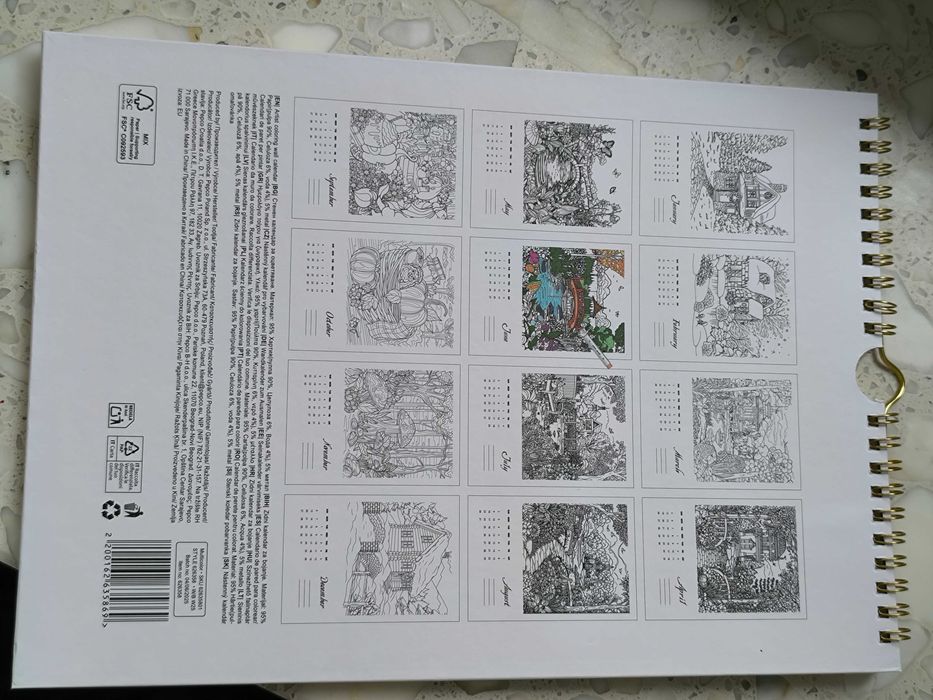 Kalendarz ścienny 2026-kolorowanka markerami,DIY typ Art Therapy (nowa