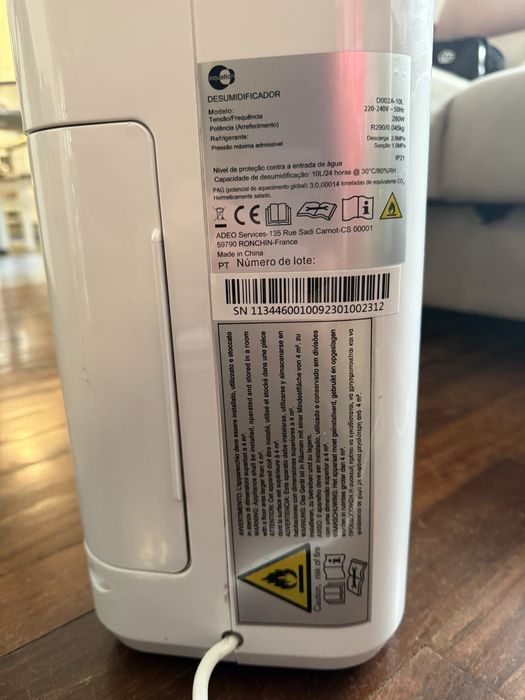 Desumidificador Equation D002A-10L(WH) 10 litros R290