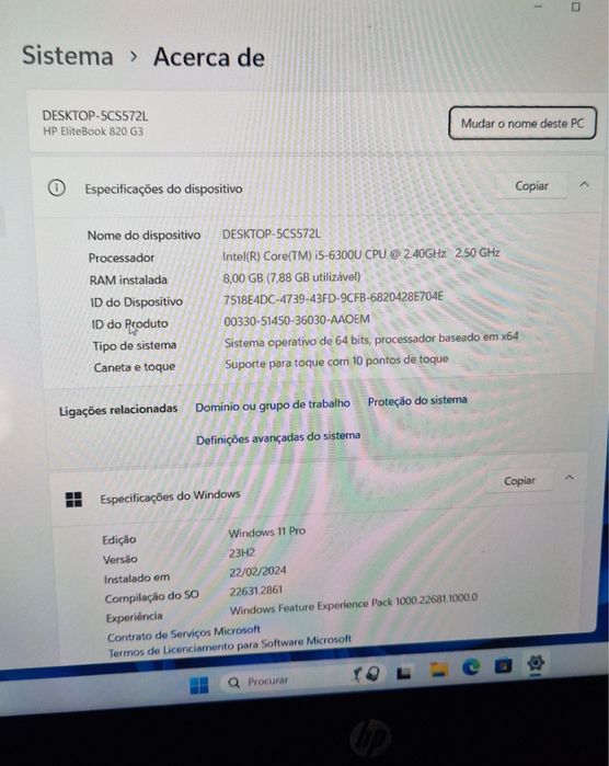 Portátil HP i5 8GB SSD 240GB touch e teclado iluminado