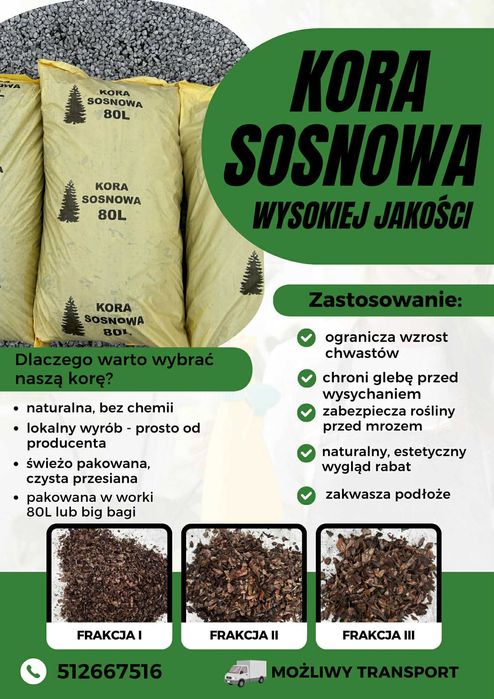 KORA SOSNOWA workowana 80 l  3 - frakcje super jakość