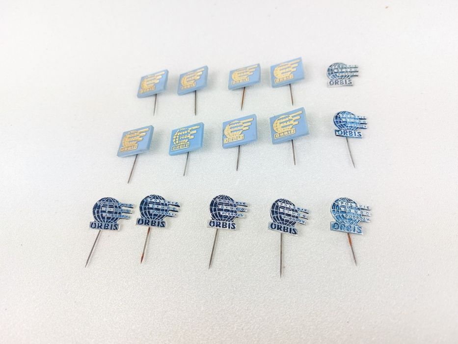 Przypinki ORBIS - 15 sztuk - kolekcja podróżniczo-turystyczna PRL