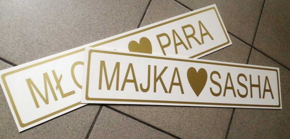 Tablice auta MŁODA PARA imiona wesele 2 szt wodoodporne PCV 2 mm