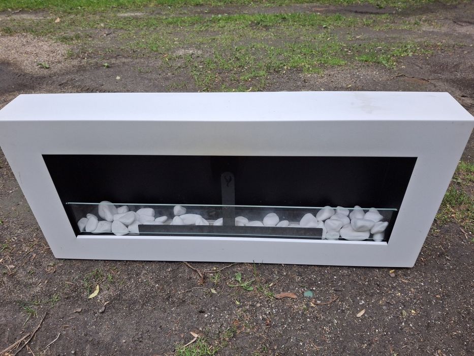 Biokominek wiszący z szybą 900x400 Box biały strukturalny mat