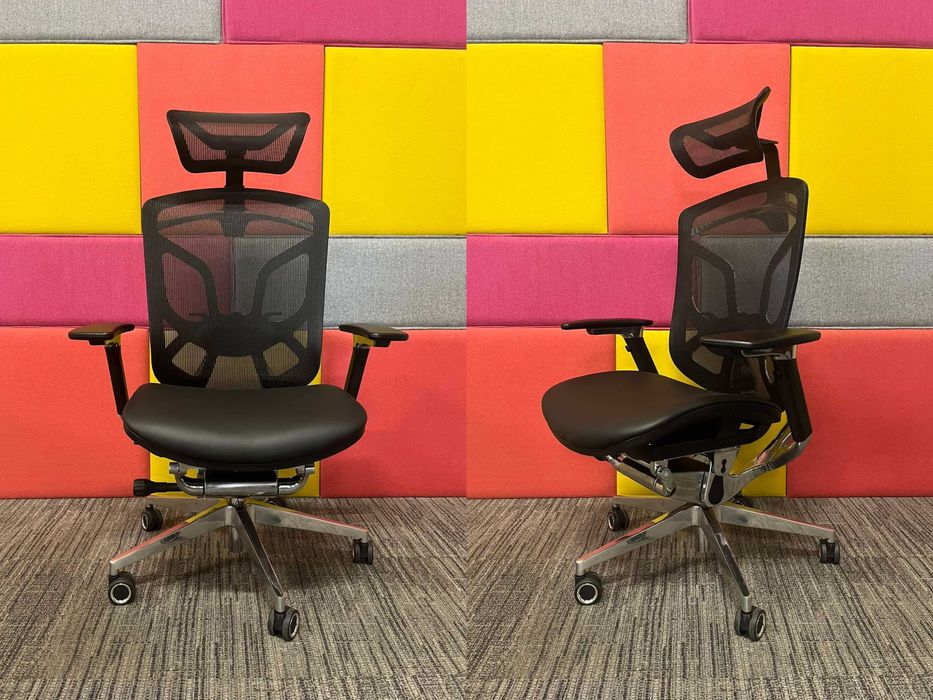 NOWY Fotel biurowy obrotowy ergonomiczny Ergoup Butterfly czarny skóra