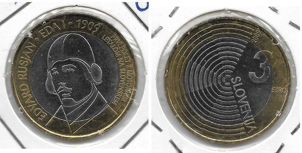 3 euros da Eslovénia. Sem circular. Anos 2008, 2009, 2010, 2011