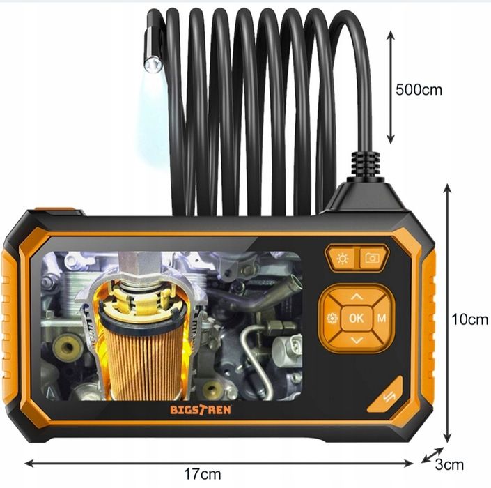 Kamera Inspekcyjna Endoskop 5m Full HD Wyświetlacz LCD USB 6LED IP67 d