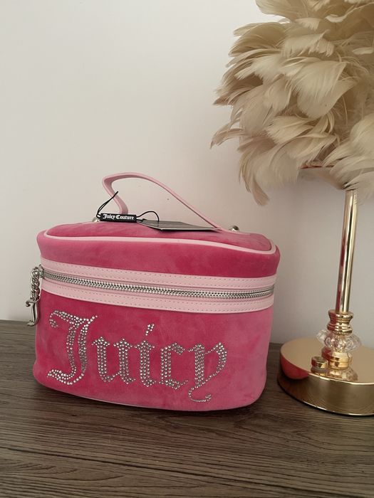 Kosmetyczka kuferek Juicy Couture różowa diamenciki welur