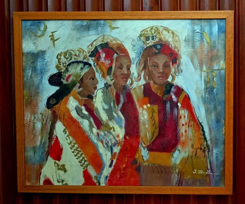 Três pinturas a óleo pintadas à mão