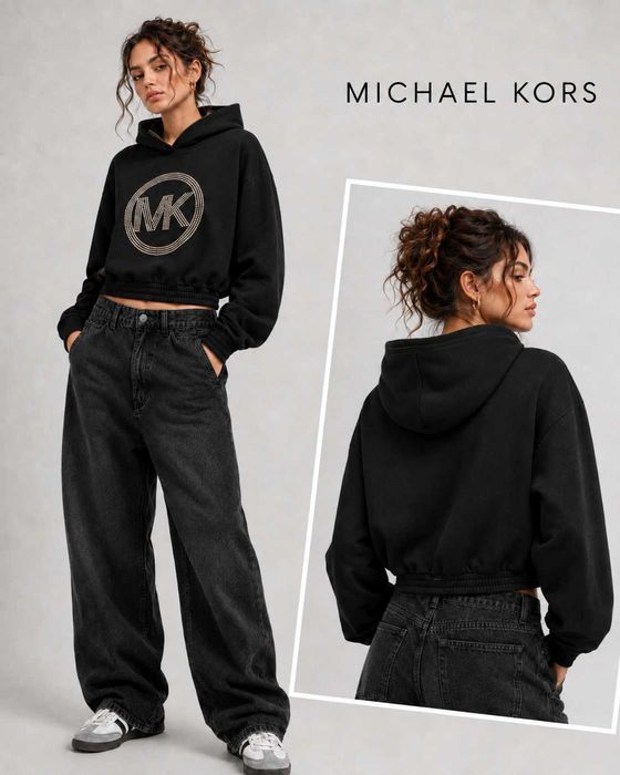 Свитшот укороченный с капюшоном черный Michael Kors, р. S/М