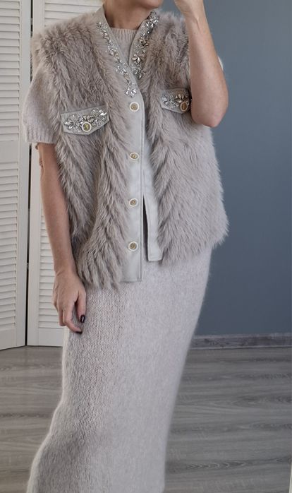 Włoska kamizelka futerko z cyrkoniami uni