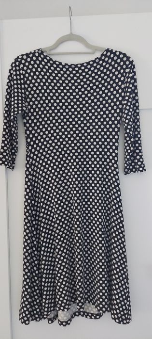 Sukienka midi czarna kopertowa w kropki L 40