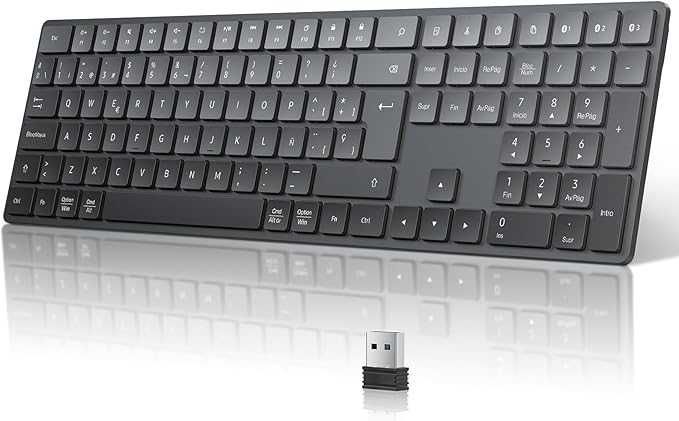 TECURS Teclado sem fios Bluetooth, USB 2.4G para Mac/Windows