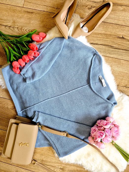 Sweterek damski oversize S 36 Zara niebieski błękitny bluza swetr