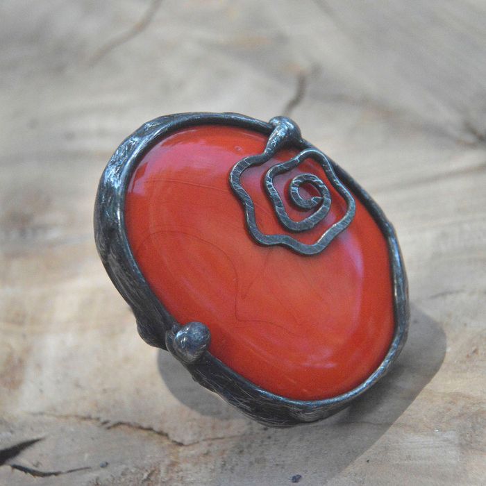 Orange - ceramiczny regulowany pierścionek witrażowy uniwersalny