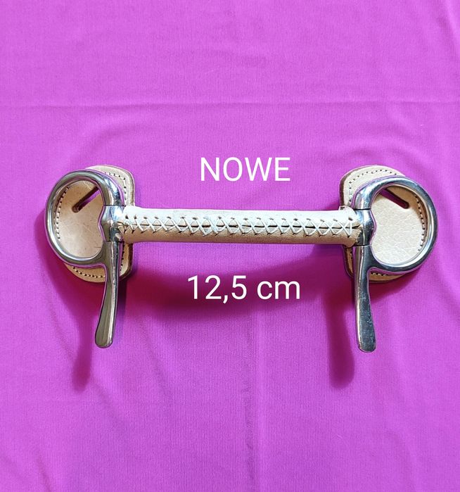 NOWE wędzidło oliwkowe pokryte skórą, proste z półwąsami ProSteel  12,5 cm
