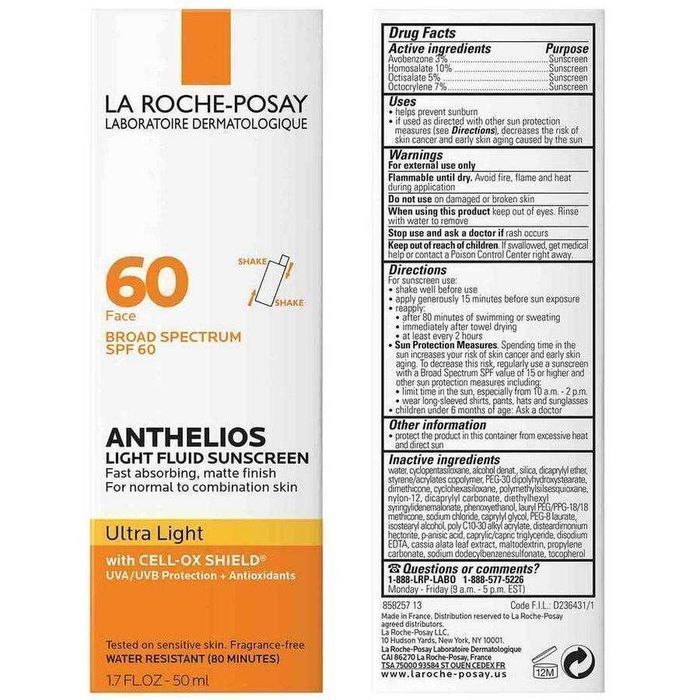 Сонцезахисний флюїд La Roche-Posay Anthelios Light Fluid SPF 60 50 мл оригінал