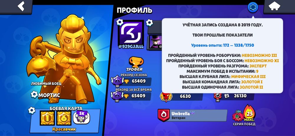 Аккаунт Бравл Старс 65000 кубків