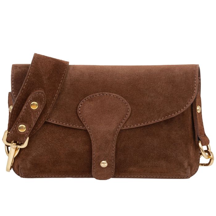 VERA PELLE torebka zamszowa listonoszka instagramka V705 brązowa