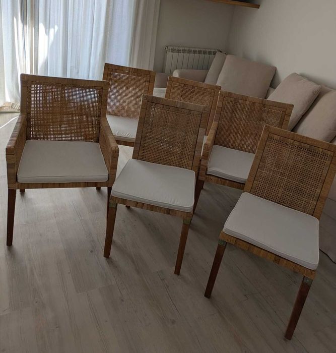 6 Cadeiras de Jantar Kenay em Madeira e Rattan Natural