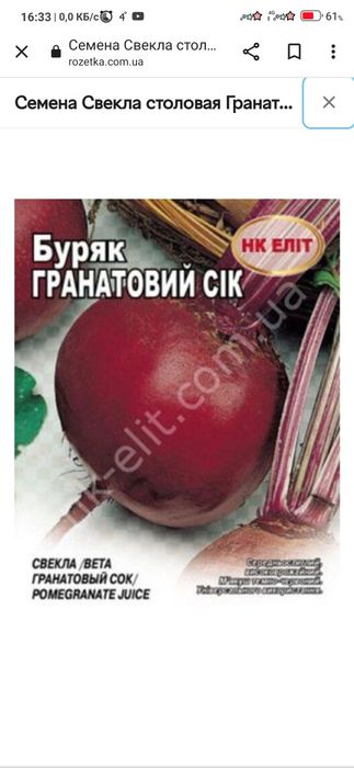 Насіння буряка  столового, томати, огірки