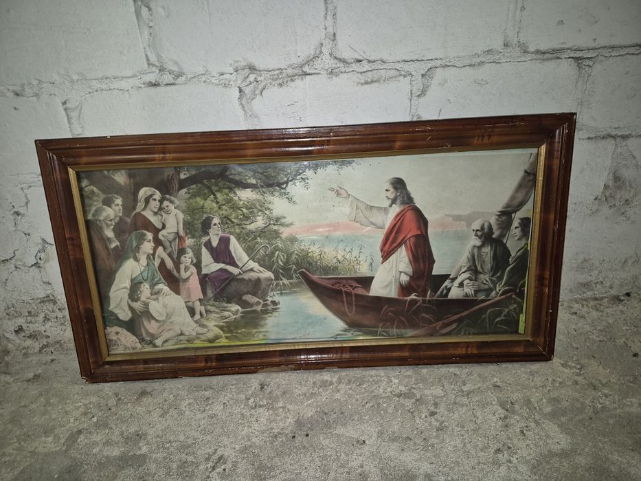 Bardzo stary obraz religijny z Panem  Jezusem w Łodzi wymiary 81x41 cm