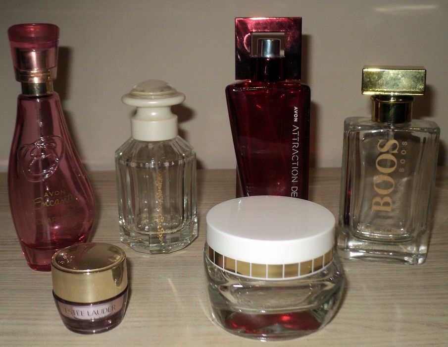 6 opakowań po perfumach Avon Oriflame i kremach Estee Lauder
