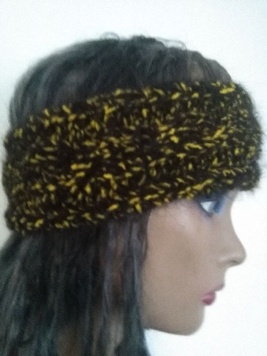 opaska handmade na głowę włosy uszy czapka wełniana na zimę czarna +