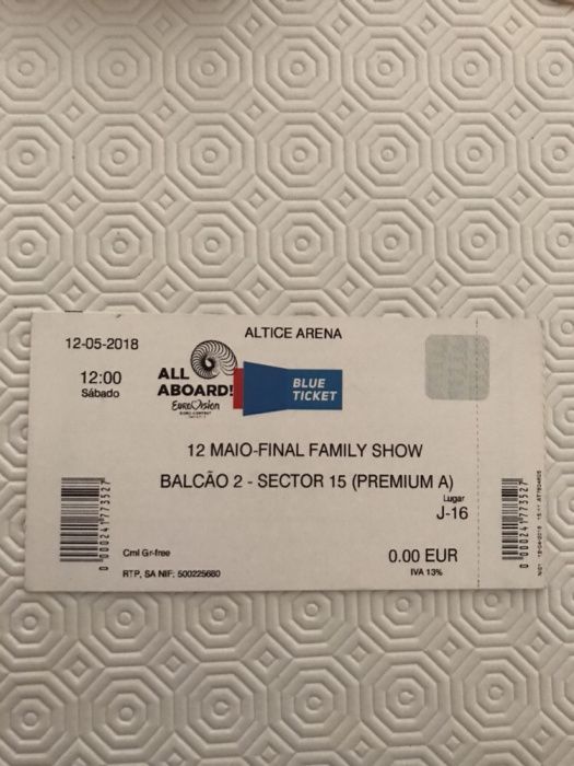 Bilhete Festival Eurovisão da Canção Lisboa 2018 PARA COLECIONADORES