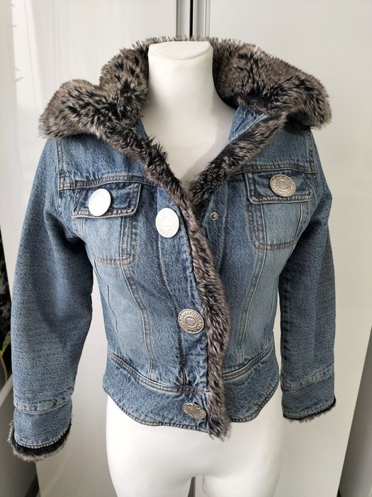 Kurtka dżinsowa Vintage Morgan de toi Washed Blue z futerkiem S/M