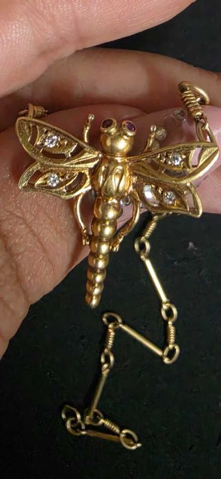 1895 Libélula com olhos de rubi 24k