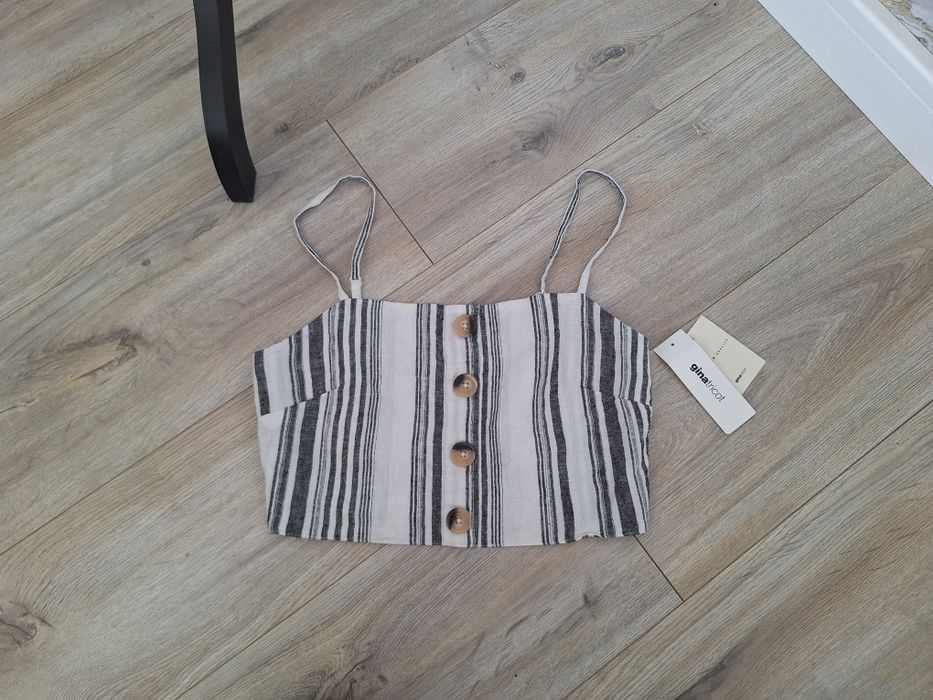 Top koszulka na ramiączka lniana Gina Tricot boho letni summmer crop