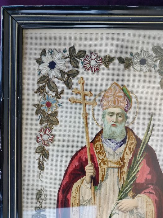 Święty Albert stary przedwojenny wyszywany obraz