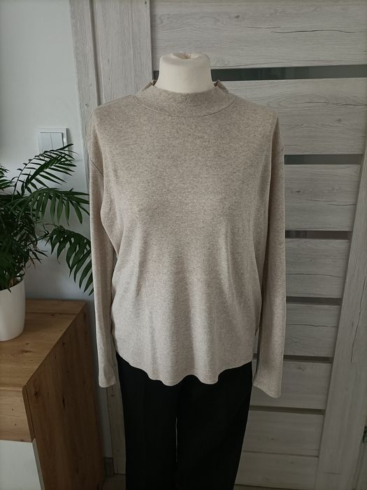 Beżowy Sweter sweterek ze stójką pół golf bawełniany ciepły miękki ele