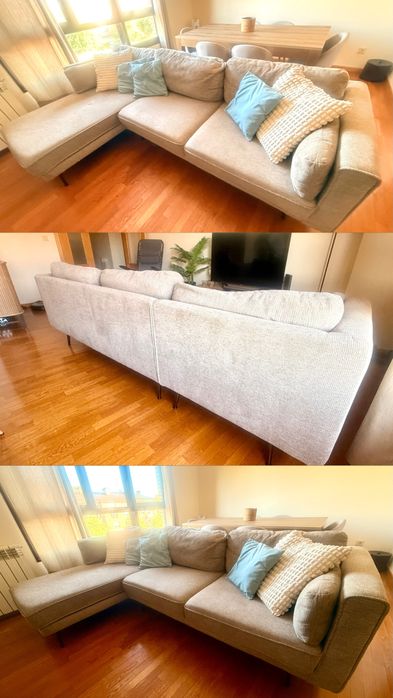 Sofá de Canto / Chaise Longue Bege Moderno – Confortável e Espaçoso